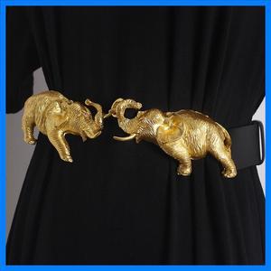 여성을위한 패션 진짜 가죽 벨트 럭셔리 디자이너 여성 허리 탄성 코르셋 벨트 골드 무거운 코끼리 금속 버