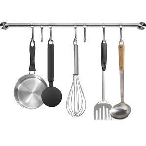 MOVNUOCA 15.6인치 벽걸이 냄비 및 프라이팬 걸이 랙, 304 스테인리스 스틸, 방청, 공간 절약, 간편한 설치, 슬라이딩 후크 7개, 1팩(15.6인치 / 1팩)
