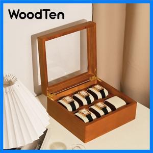 WoodTen 1/2/6 그리드 시계 상자 나무 시계 주최자 휴대용 시계 보관 베개 가방 시계 상자 보석 팔찌 손목