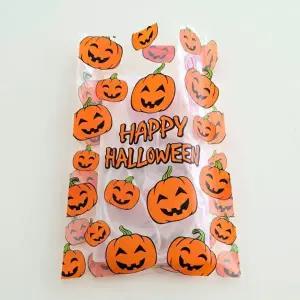 [지앤지] 할로윈 호박 사탕봉투 간식백 선물포장백 구디백 손잡이 비닐봉투 10매 세트