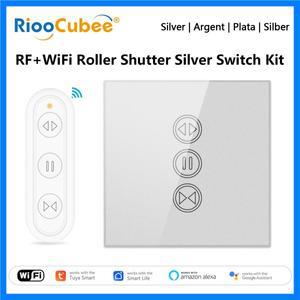 RiooCubee Tuya 스마트 라이프 슬리버 롤러 셔터 커튼 터치 패널 스위치(원격 제어 타이머 포함) Google 홈