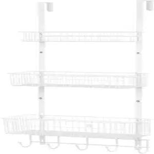 후크 도어 행거 타월 랙이 있는 정리함 위의 YBING 욕실 침실 화이트용 팬트리 뒤에 3개의 메쉬 바구니가