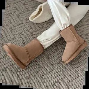 둥근코앵클부츠 미들 부츠 스웨이드 소가죽 방한 안감 퍼 데일리