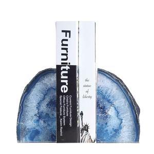 JIC 젬 염색 블루 에이게이트 북엔드 2~3파운드 폴리싱 헤비 지오데 장식용 책, 사무실 및 가정 고무 범퍼 스몰 사이즈로 끝납니다