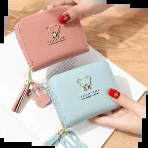 가죽카드지갑카드포켓 여자 중 고등 학생 미니 지퍼 곰돌이 카드 동전 지갑