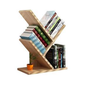 VOVCIG 나무 책장 3 선반 데스크톱 정리함 Y자형 사무실 수납 조절 가능한 목재 디스플레이 침실 홈 오피스용 작은 책장(연노란색)