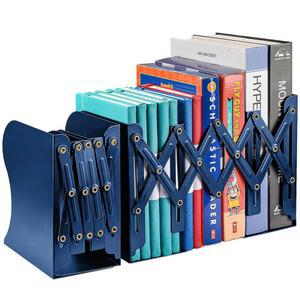 2PCS 조절 가능한 책꽂이, 책을 위한 금속 2개의 칸막이, 책상, 선반, 사무실, 문구류 선물을 미끄럼 방지 최대 19인치까지 가능(파란색)