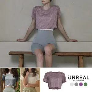 여성 크롭 셔링 반팔 티셔츠 커버업 상의 아웃도어 요가복 스포츠 여자 레깅스 반팔티 웨어 라운드티