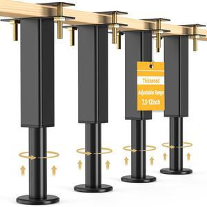 4PCS 조절 가능한 높이 침대 지지대 다리, 7.3-12인치, 소파/캐비넷/코치/드레서/테이블용 고무 미끄럼 방지 베이스가 있는 금속 헤비 가구 다리, 킹 퀸 침대 프레임 슬랫용 가구 발 교체