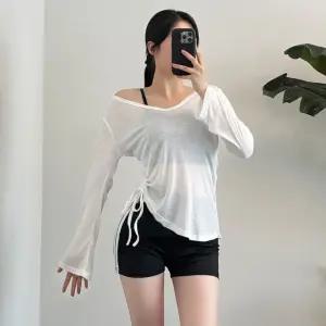 티셔츠 긴팔 루즈핏 셔링 운동복 커버업 코디 운동복 트레이닝웨어 데일리룩 여름 여성티셔츠