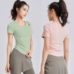 여성 날씬해보이는 요가복 어깨펀칭 셔링 부담없는 티 반팔 헬스복 운동복 민소매 오버핏 상의 여자 커버업