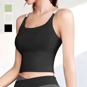 크로스스트랩 필라테스 크롭 투톤 브라탑 요가상의 브레지어 심리스 스포츠 런닝 여성 렛 이너 웨어