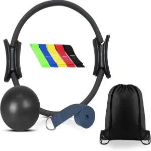 밴드와 미니 요가 운동 볼이 있는 필라테스 링 세트 u2013 패딩 핸들이 매직 서클 5가지 저항 밴드 및