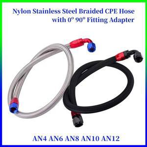 AN4-12 나일론 스테인리스 스틸 편조 CPE  라인 호스 피팅 키트 직선 및 90 도 회전 어댑터 포함 1M