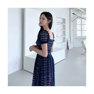 블랙팬서 여성원피스 블루 레이스 스커트 롱 조거 빅웨이스트 프렌치 원피스 파란색 드레스 OPH5