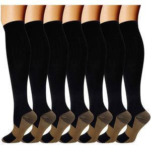 남성용 더블 커플 7켤레 구리 압축 양말 여성용 20-30mmHg 무릎 하이 스타킹