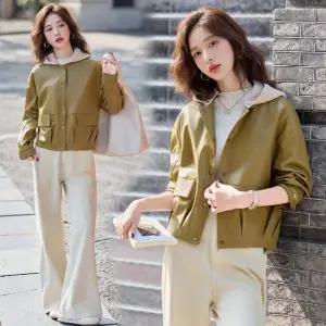 밴널스샵 여성 가죽 자켓 코트 쇼트 봄 가을 슬림핏 초 탈부착 후드 점퍼 상의 HO3