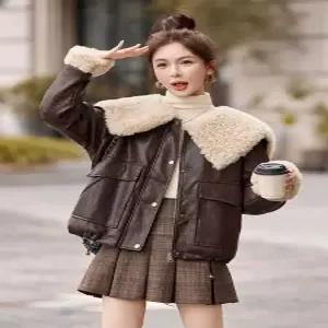 밴널스샵 여성 가죽 자켓 가을 겨울 기모 도톰 슬림핏 캐주얼 보온 퍼 칼라 코트 HO4