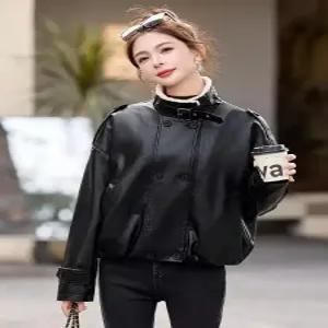 밴널스샵 여성 가죽 자켓 가을 겨울 기모 도톰 슬림핏 캐주얼 보온 코트 HO4