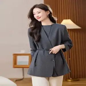 피로달 여성 정장 자켓 그레이 캐주얼 브이넥 코트 가을 HO3