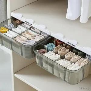 노타공 부착 슬라이드 서랍 투명 선반하단 옷장 틈새 양말 속옷 칸막이 분리 수납함