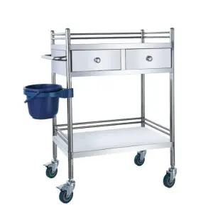 의료용 스테인리스 이동식 트레이 카트 2단 고급 이중 서랍