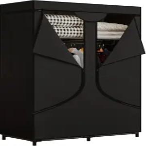 소르세다스 휴대용 옷장 수납 정리함 금속 걸이 선반 부직포 34인치 블랙