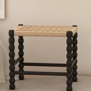 라탄 식탁의자 디자인 소형 등받이 원목체어 카페 스툴 블랙