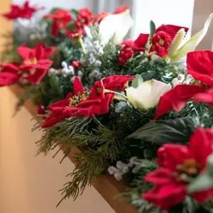 크리스마스 장식 포인세티아 조화 센터피스 LED 100cm 테이블 탁상용 데코 겨울 꽃 소품 행사 촬영 꾸미기