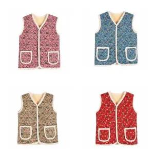 여성 겨울 보온 누빔 김장조끼 융털 할머니 꽃무늬 레트로 빈티지 조끼