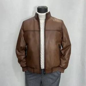 양가죽 자켓 이태리 차이나카라 구스다운 가죽 점퍼 브라운 Z4UB13-2