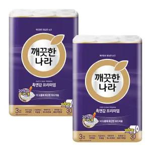[깨끗한나라] 촉앤감케어 와이드3겹(107mmX30m) 30롤 X 2개