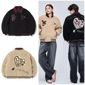 인터크루 남녀공용 키치한 오버핏 양털 뽀글이 점퍼 베이스볼 야구점퍼 ITZ4UP02A