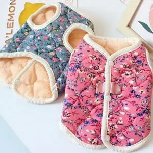 반려견 겨울 옷 누빔 패딩 강아지산책 강아지 방한 조끼 외투 꽃무늬 기모