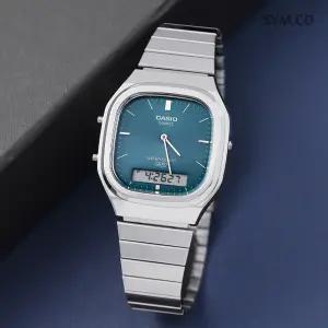 카시오 정품 AQ-240E-3A 빈티지 사각 복각 디자인 아나디지 남녀공용 메탈 시계 c136