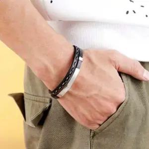 더블 가죽팔찌실버