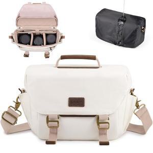 SMRITI 캔버스 카메라 가방 소형- DSLR/SLR 방수 캐논/소니/니콘/후지, 레인 커버가 있는 귀여운 슬링백, 여행 크로스바디 케이스 여성 남성 사진작가 (화이트)