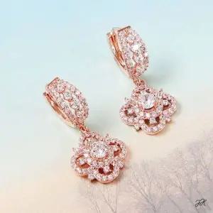 원터치링 골드 로즈 금침 큐빅 귀걸이 꽃 데일 (WFJ5A0H)