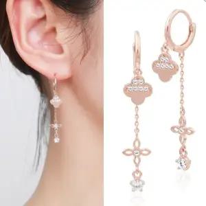 14K 플라워 골드 원터치링 클로버 리본 귀걸 (WFJ5A4H)