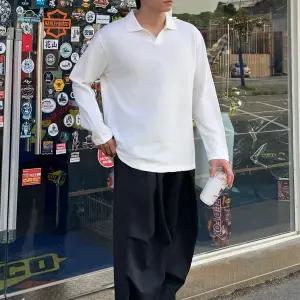 남자 가을 오픈 카라티 개강룩 롱슬리브 면 티셔츠