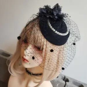 복고풍 망사 진주 머리띠 베레모 헤어핀 파티 축제 (WFJPUHA)