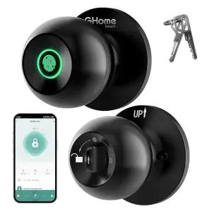 GHome Smart 지문 도어락, 앱 제어 및 키가 있는 3 in 1 스마트 지문 도어 손잡이, 자동 잠금, 침실, 차고,