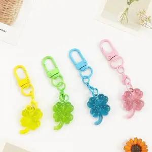 행운의 네잎클로버 키링 투명 키홀더 열쇠고리 선물 아이템 (WFJ5GTN)