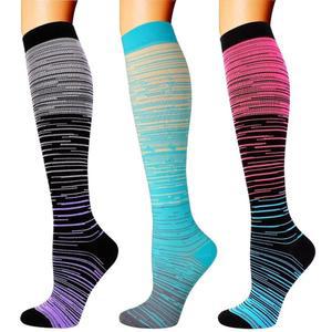 스포츠 러닝 여행 간호사를 위한 더블 커플 3켤레 여성용 압박 양말 20-30mmhg 무릎 하이 스타킹
