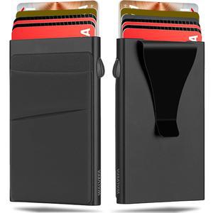 [미국배송] 남성용 슬림 지갑 팝업 카드 홀더 지갑 RFID 차단 머니 클립 및 포켓이 있는 미니멀리스트 메탈 비즈니스 신용 알루미늄 얇은 전면 포켓 지갑(블랙)