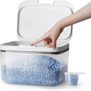 일회용 뚜껑이 있는 리브랩 메이커 세탁 세제 디스펜서 세탁실 정리용 계량컵이 클리어 PET 파우더 용기