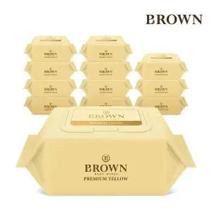 브라운물티슈프리미엄 옐로우 1등급 고평량 아기물티슈 20매 휴대 캡 12팩