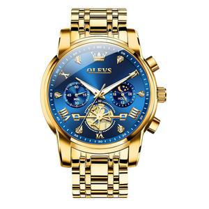 OLEVS 남성용 스테인리스 스틸 크로노그래프 시계, 대형 손목 아날로그 쿼츠 패션 방수 다이아몬드 로마 숫자 드레스 골드 / 블랙 화이트 블루 그레이 다이얼