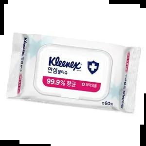 휴대용물티슈 크리넥스 안심 물티슈 캡형 휴대용 물휴지 60매 4P