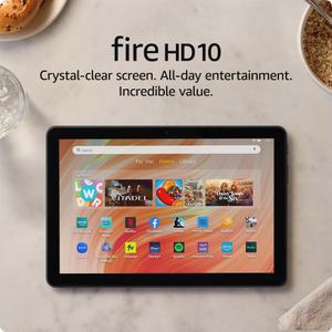 휴식을 위해 제작된 새로운 Amazon Fire HD 10 태블릿(최신 모델), 10.1인치 선명한 풀 화면, 옥타 코어 프로세서, 3GB RAM, 32GB, 블랙